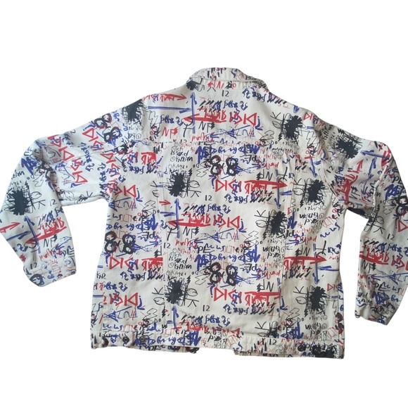 DTMD Men’s White Denim Button Up Graffiti Jacket Large Men’s Jacket HIP HOP - Picture 3 of 15